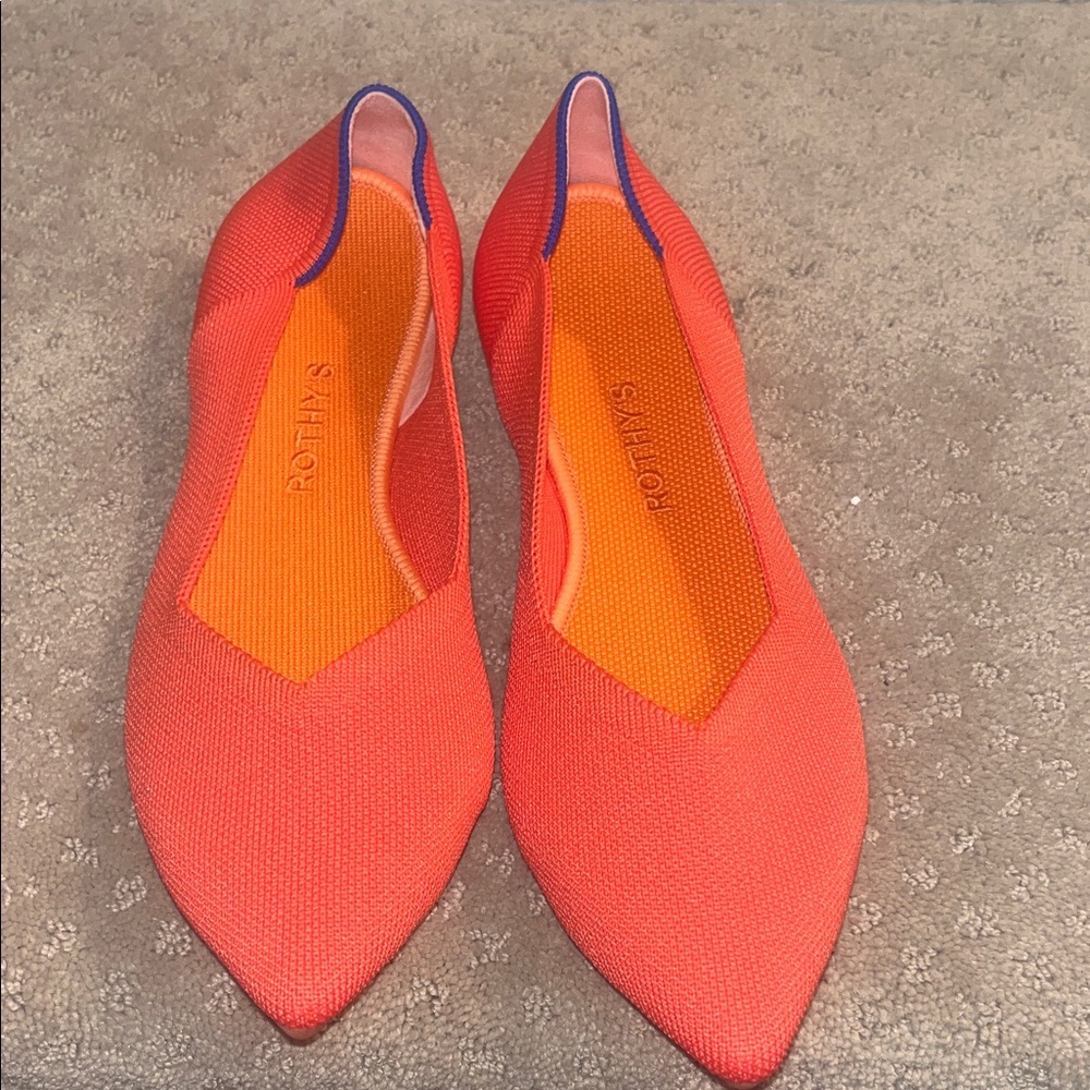 Rothy's Bright Orange Flats with Blue Trim - Picture 6 of 8